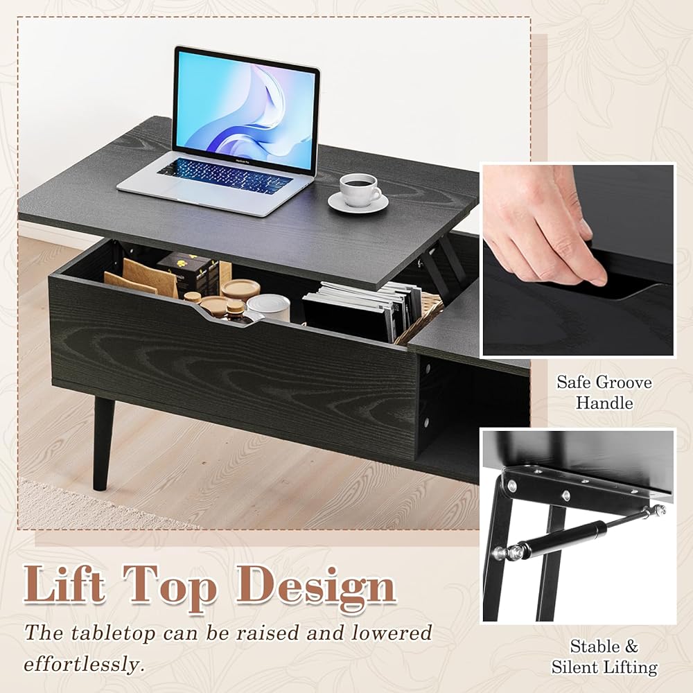 Lift Top Coffee Table, With Hidden Compartment,