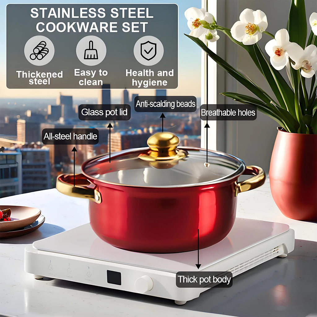 Red Cookware Set, 12-Piece, Stainless Steel, Non-Stick