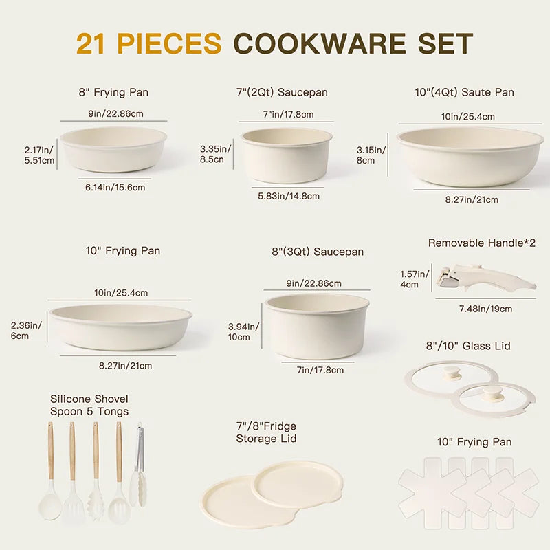 21Pc. Pots and Pans Set Ceramic Cookware,