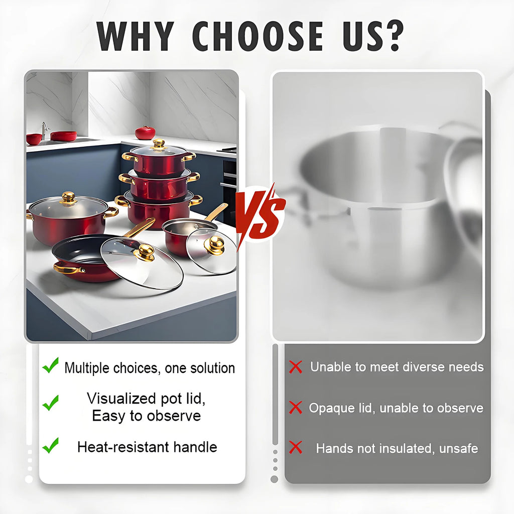 Red Cookware Set, 12-Piece, Stainless Steel, Non-Stick