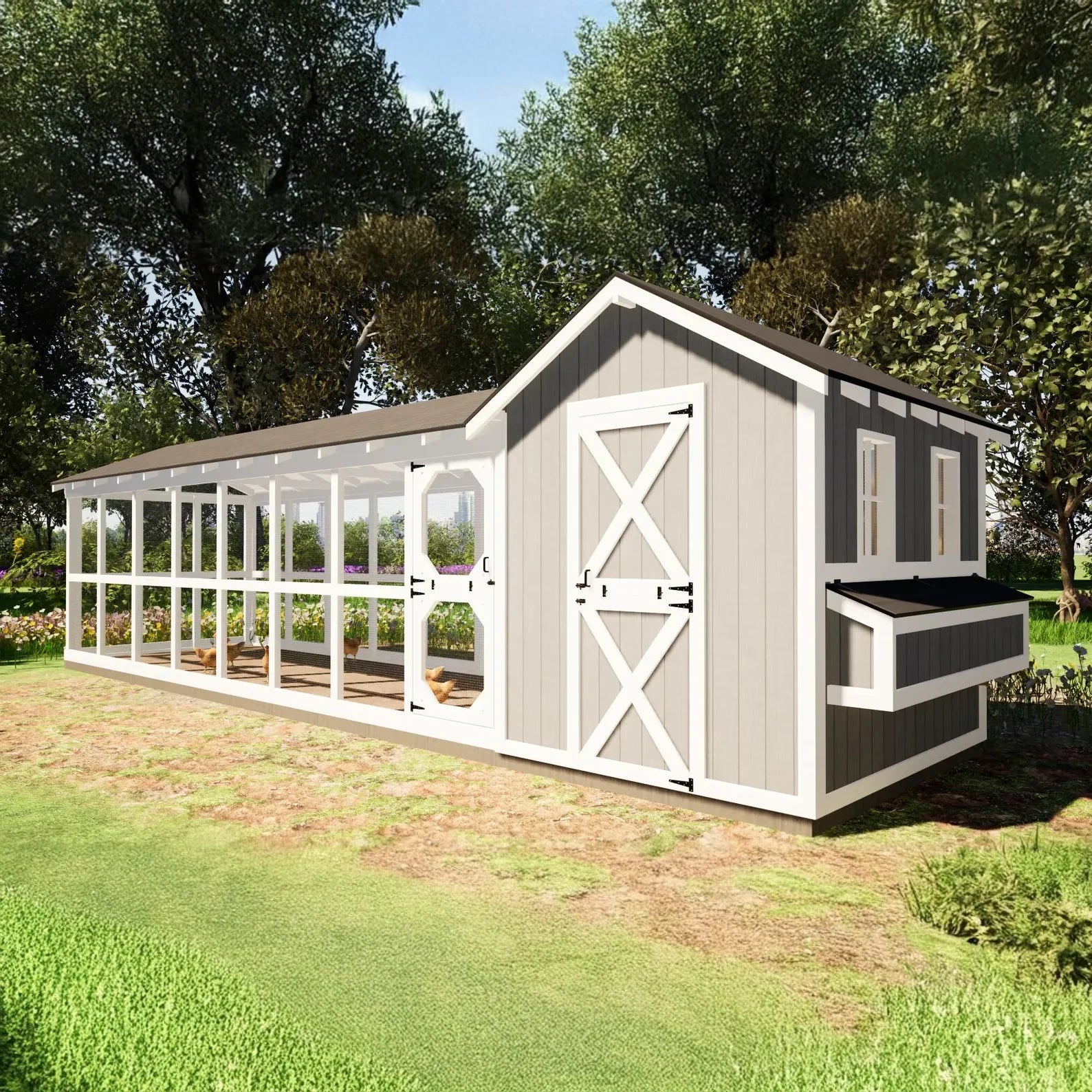 8ftx32ft Chicken Coop Plans with 24ft Run, DIY Hen House