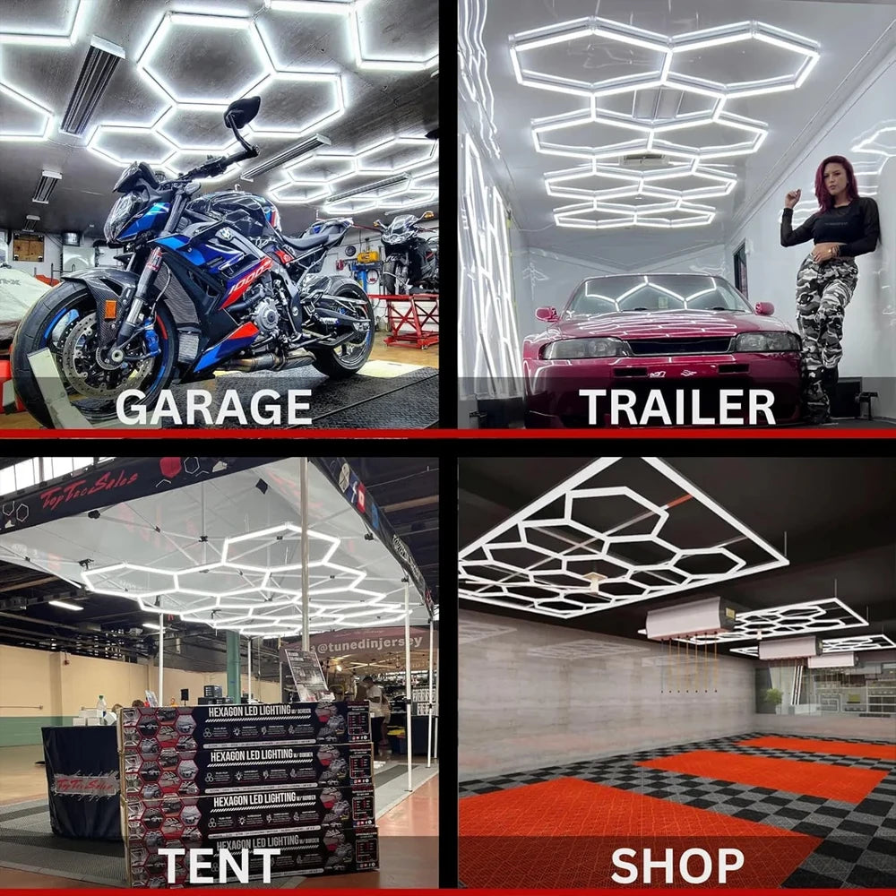 Honeycomb Hex Light Hexagon LED Lighting for Garage Workshop Lighting Car Detail for Car Wash Beauty Station Office Ship from US