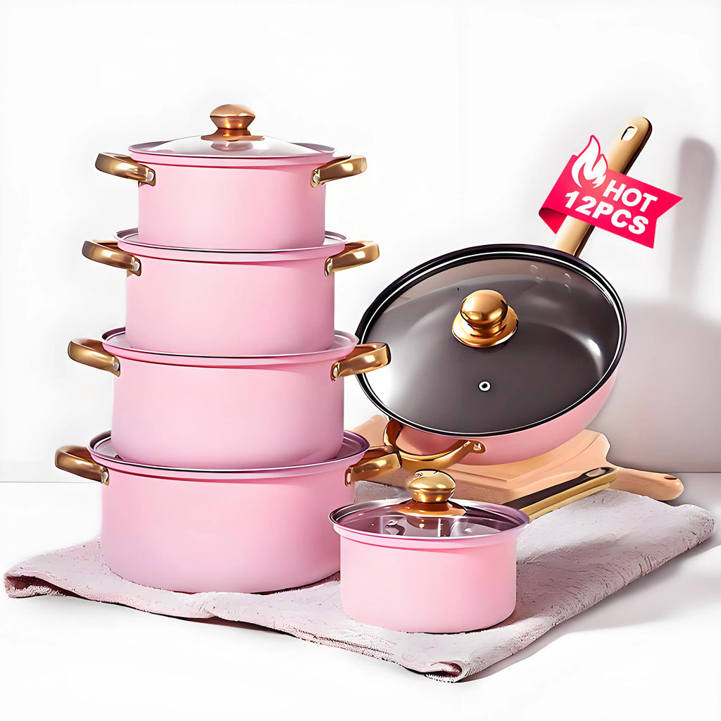 Red Cookware Set, 12-Piece, Stainless Steel, Non-Stick