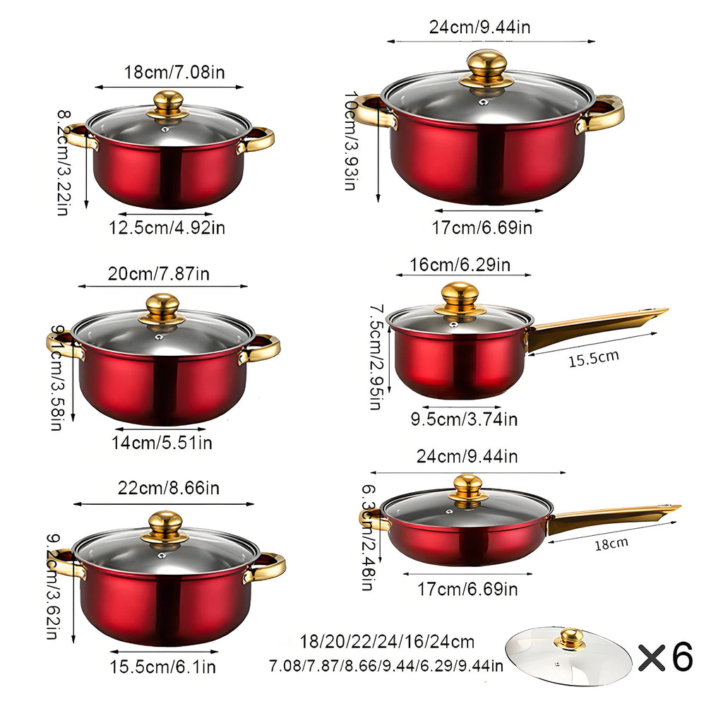 Red Cookware Set, 12-Piece, Stainless Steel, Non-Stick