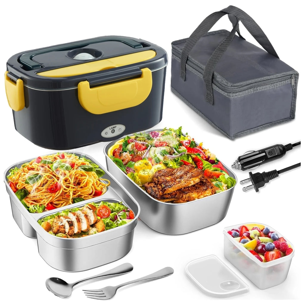 Heated Lunch Box. Dual Stainless Steel Containers, Portable