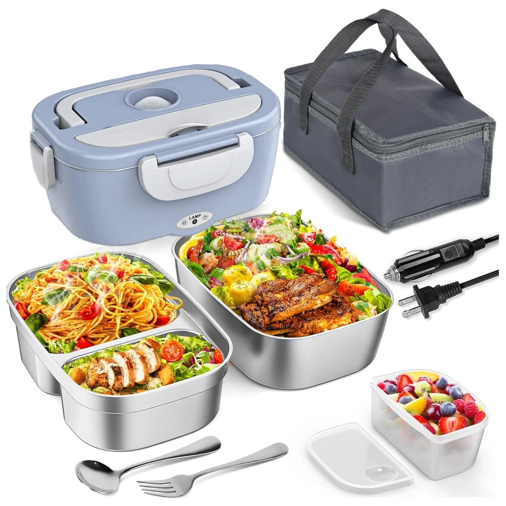 Heated Lunch Box. Dual Stainless Steel Containers, Portable