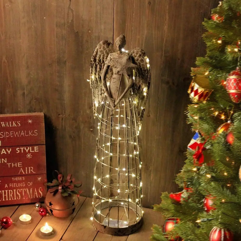 26 Inch Tall Antiqued Metal Garden Angel Statue