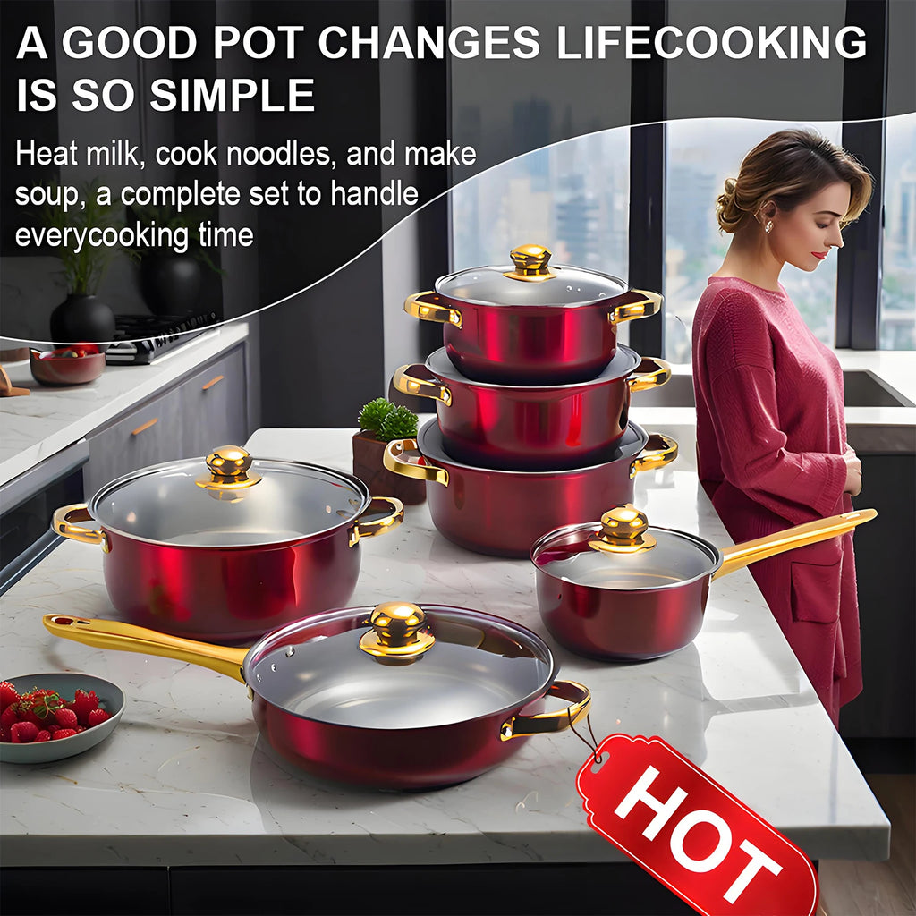 Red Cookware Set, 12-Piece, Stainless Steel, Non-Stick