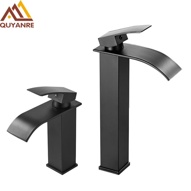 Matte Black Waterfall Basin Faucet Single Handle Mixer