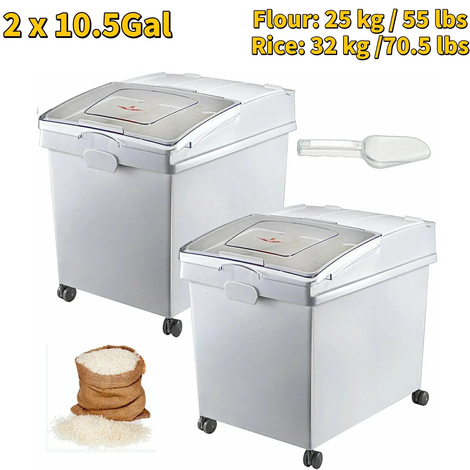 6.6Gal-21Gal Ingredient Storage Bin W/ Wheel & Scoop