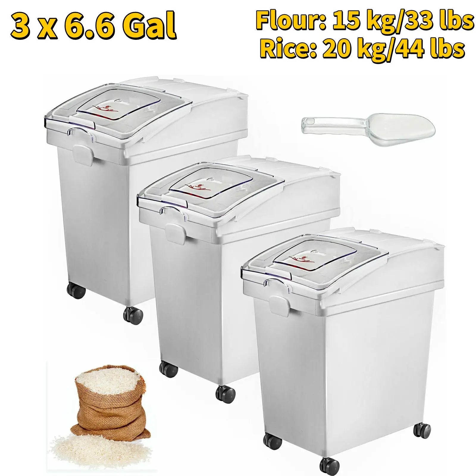 6.6Gal-21Gal Ingredient Storage Bin W/ Wheel & Scoop