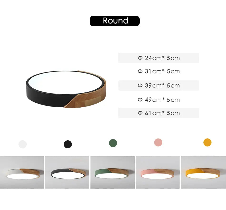 Wooden, Round, Square LED Ceiling Light, Dimmable