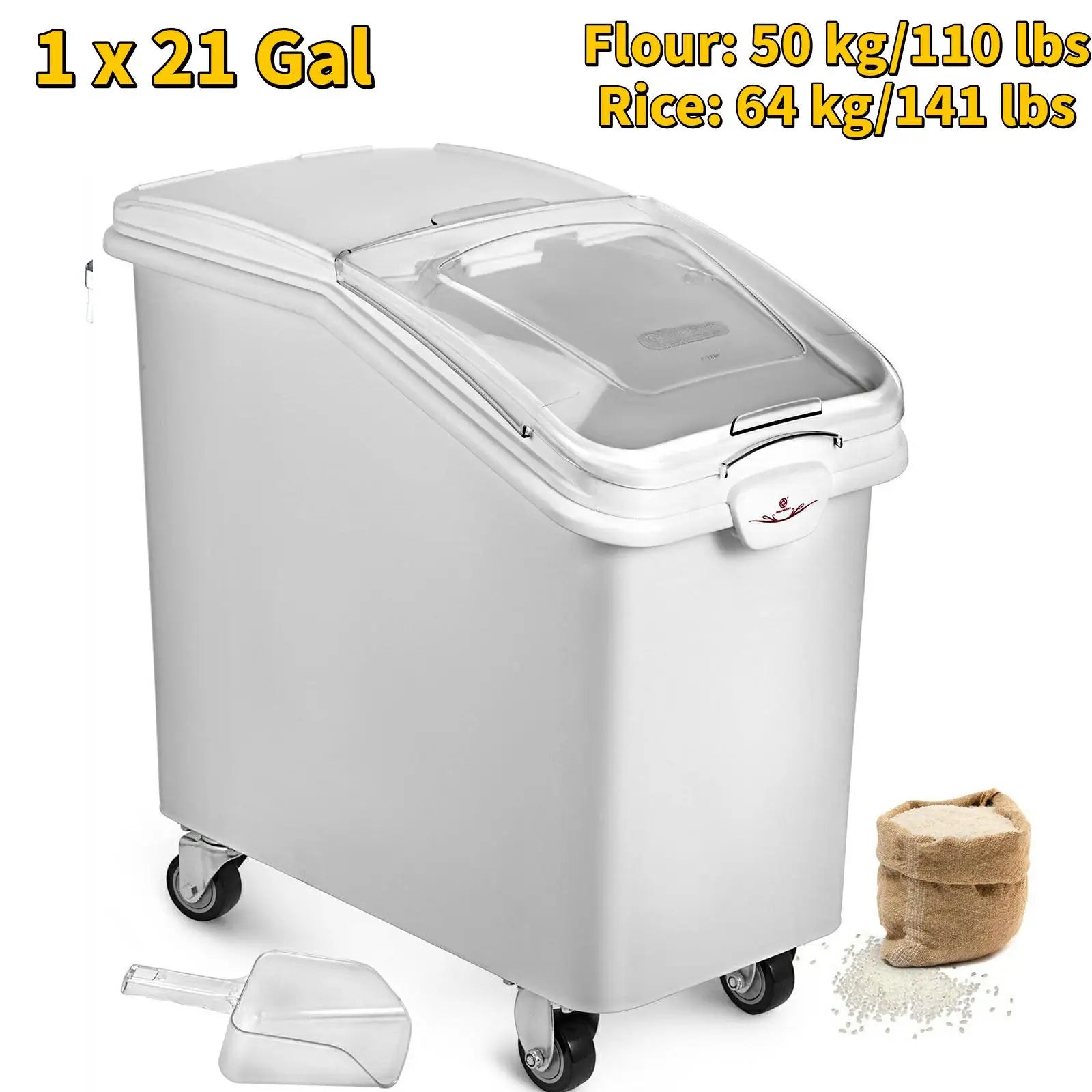 6.6Gal-21Gal Ingredient Storage Bin W/ Wheel & Scoop