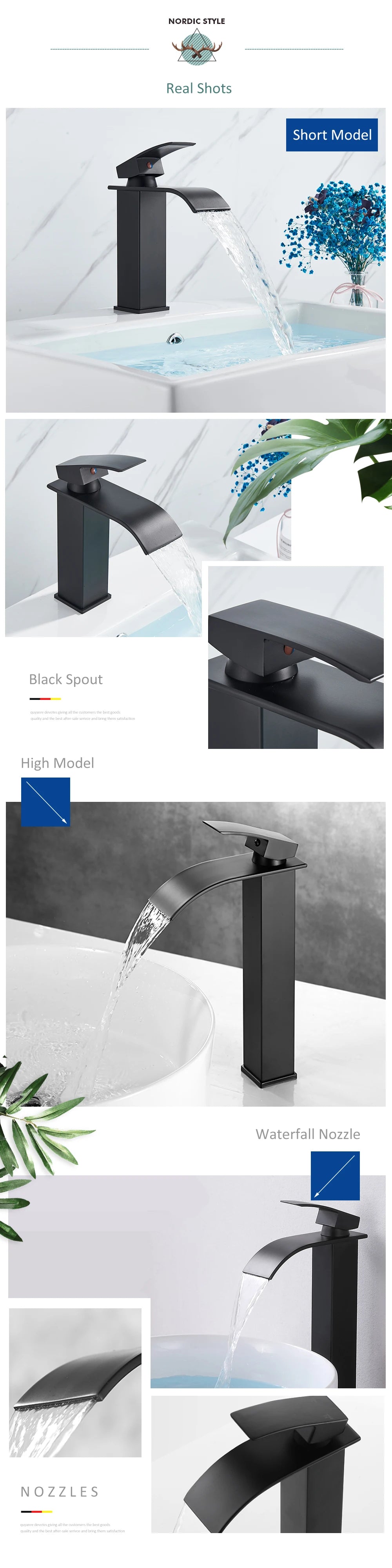 Matte Black Waterfall Basin Faucet Single Handle Mixer