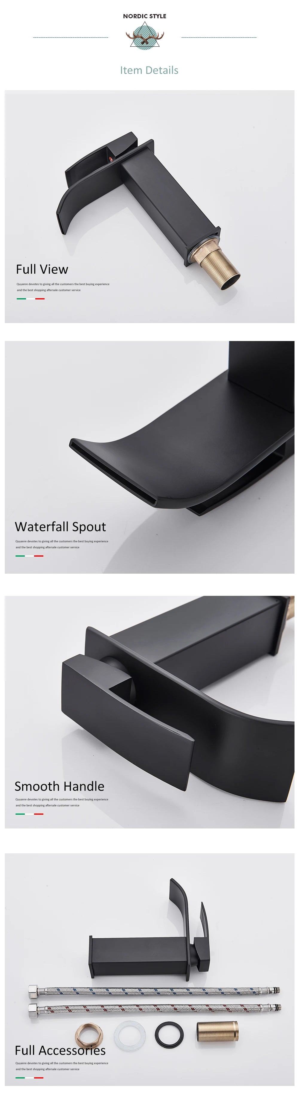 Matte Black Waterfall Basin Faucet Single Handle Mixer