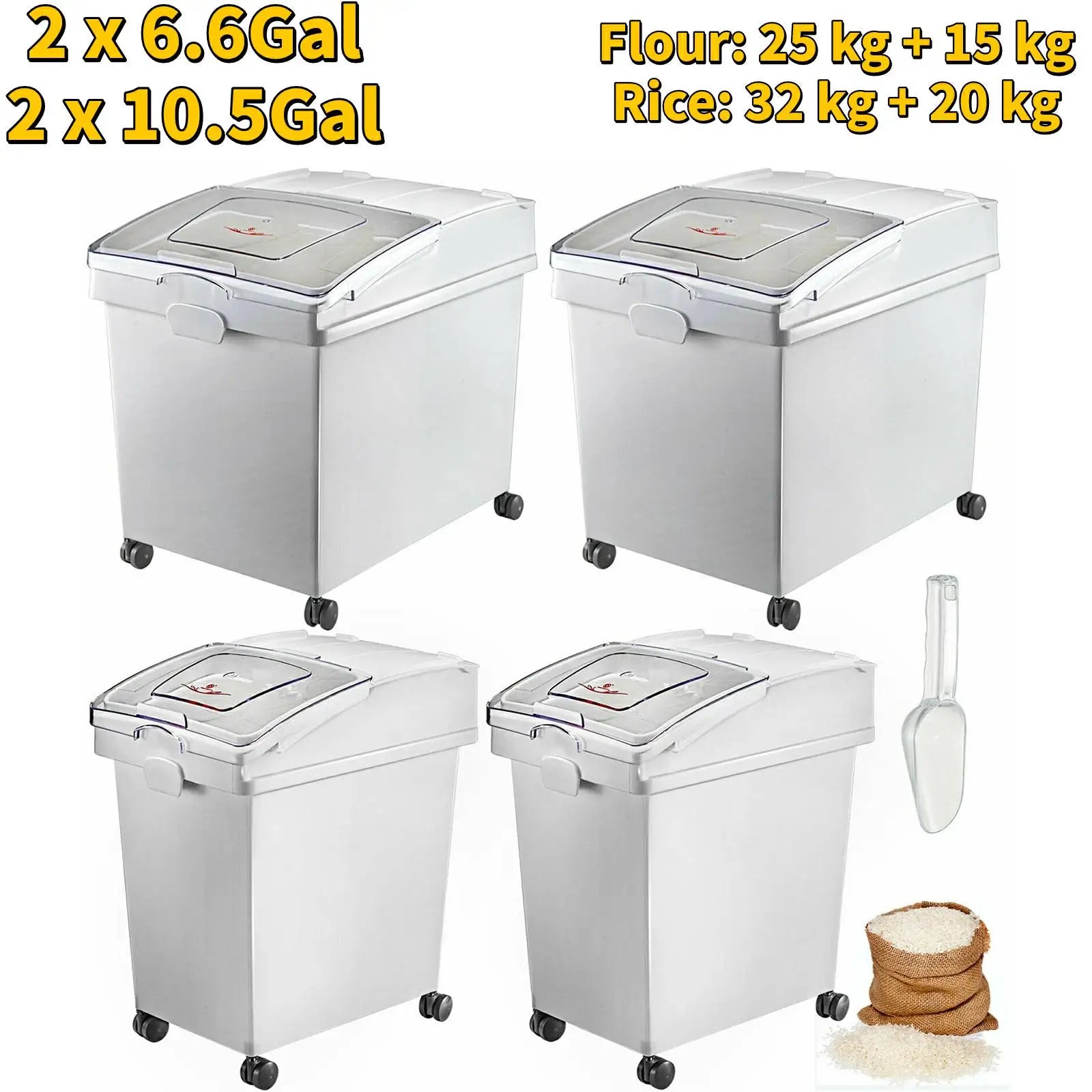 6.6Gal-21Gal Ingredient Storage Bin W/ Wheel & Scoop