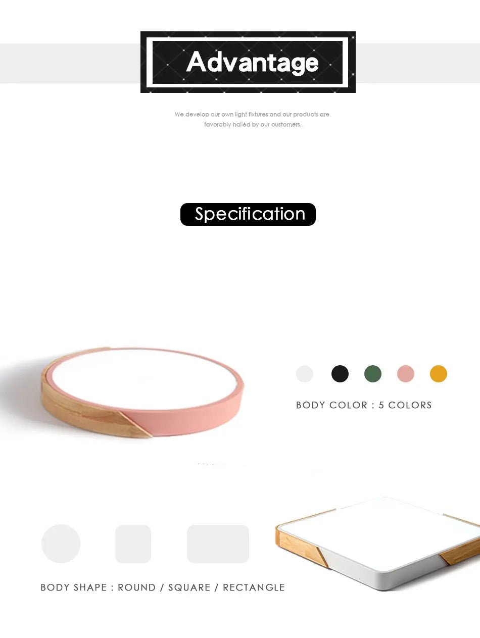 Wooden, Round, Square LED Ceiling Light, Dimmable