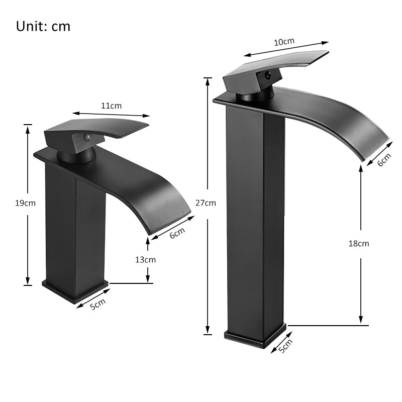 Matte Black Waterfall Basin Faucet Single Handle Mixer