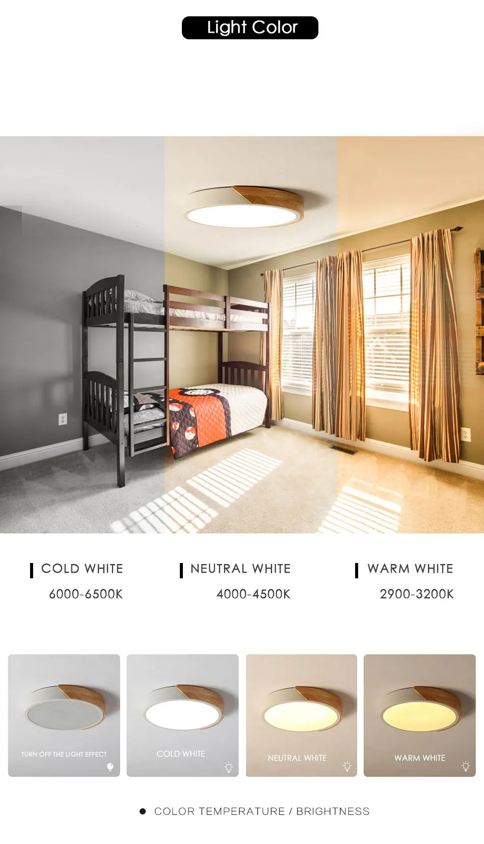 Wooden, Round, Square LED Ceiling Light, Dimmable