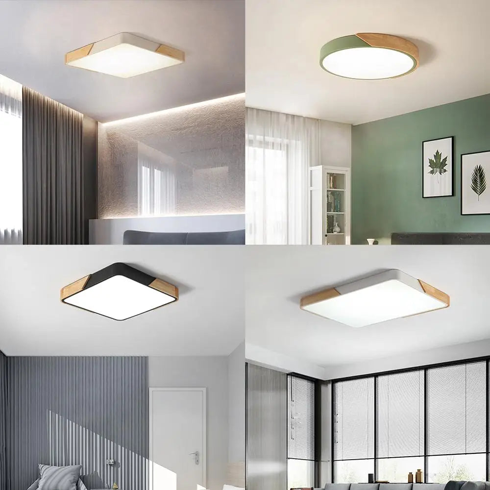 Wooden, Round, Square LED Ceiling Light, Dimmable
