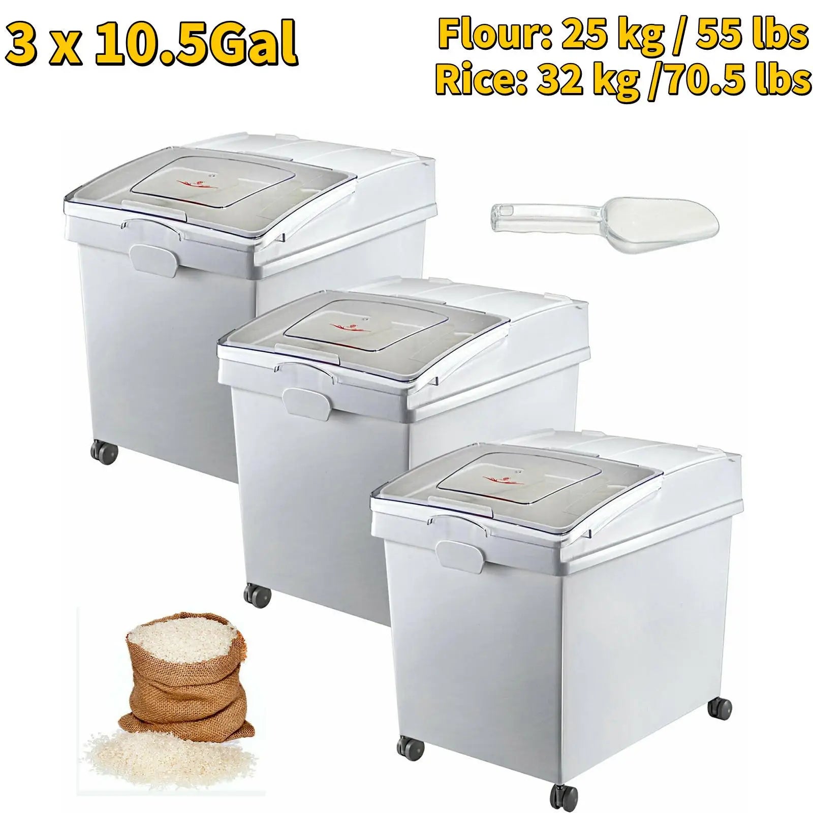 6.6Gal-21Gal Ingredient Storage Bin W/ Wheel & Scoop