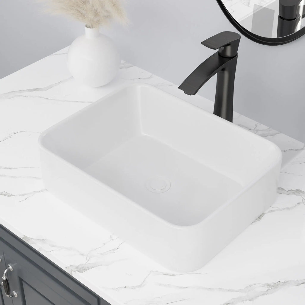 19" Rectangular Vessel Lav With Matte Black Faucet