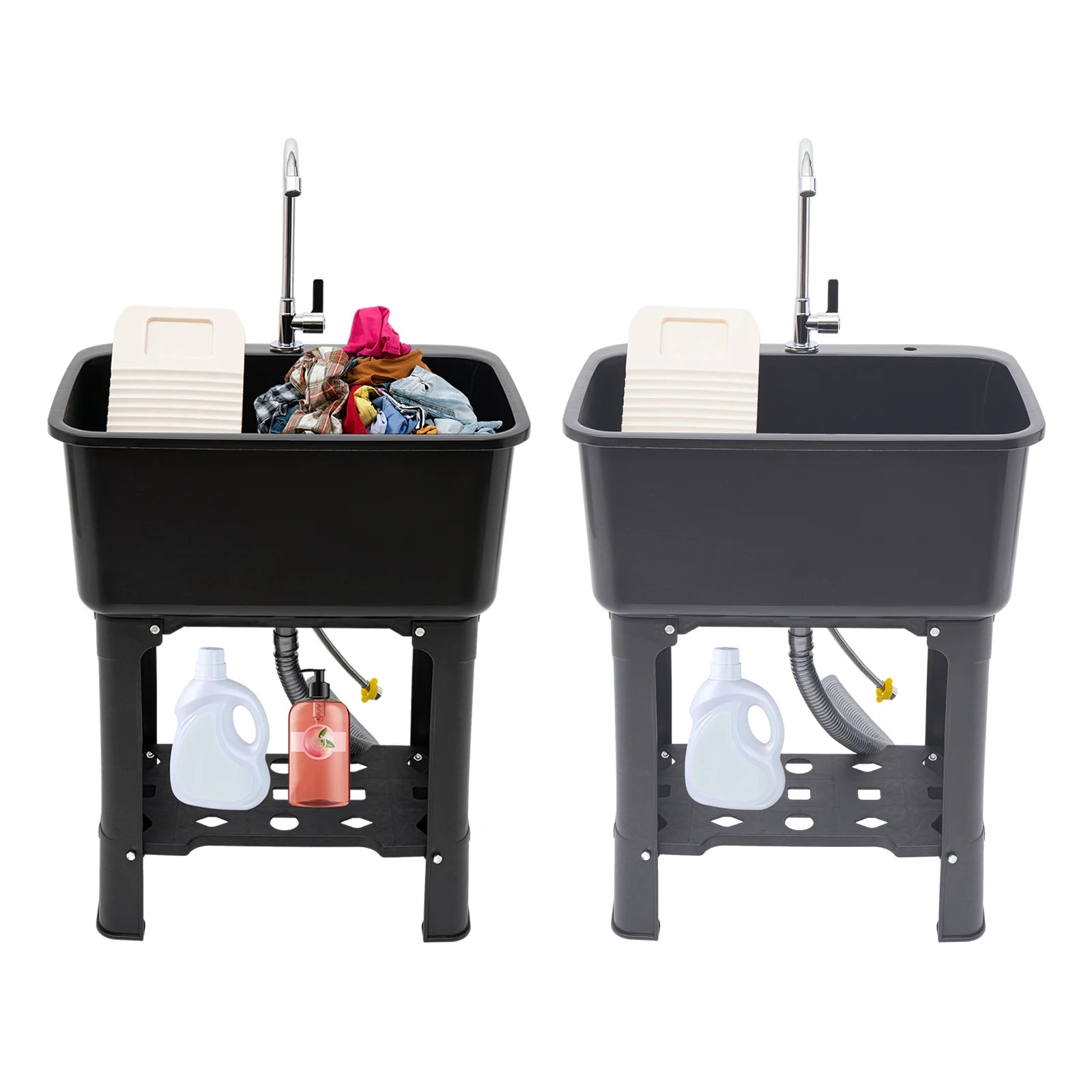 Black/Gray Floor-standing Large Sinks, Faucet, Drain