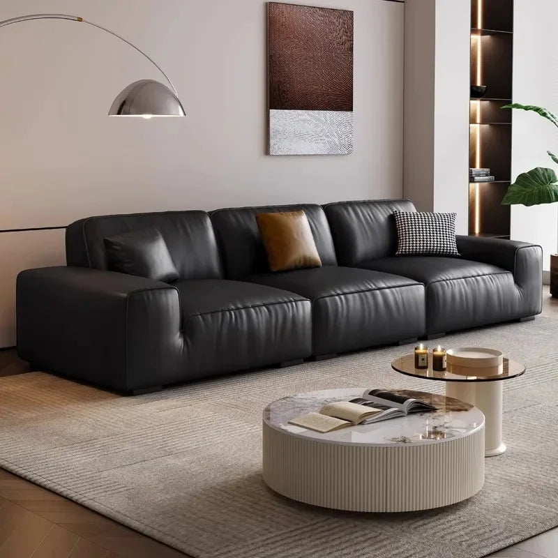 Leather Sofa, Straight Sectional for Living Room