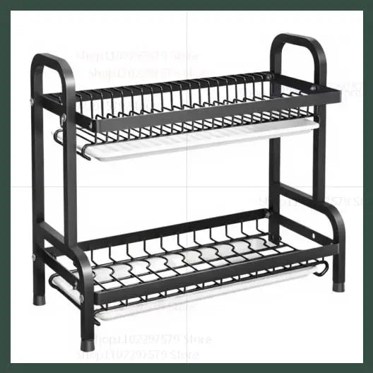 2-Tier Large Dish Drying Rack with Drainboard and Utensil Holder Rust-Proof Compact Kitchen Dish Drainer for Countertop Kitchen