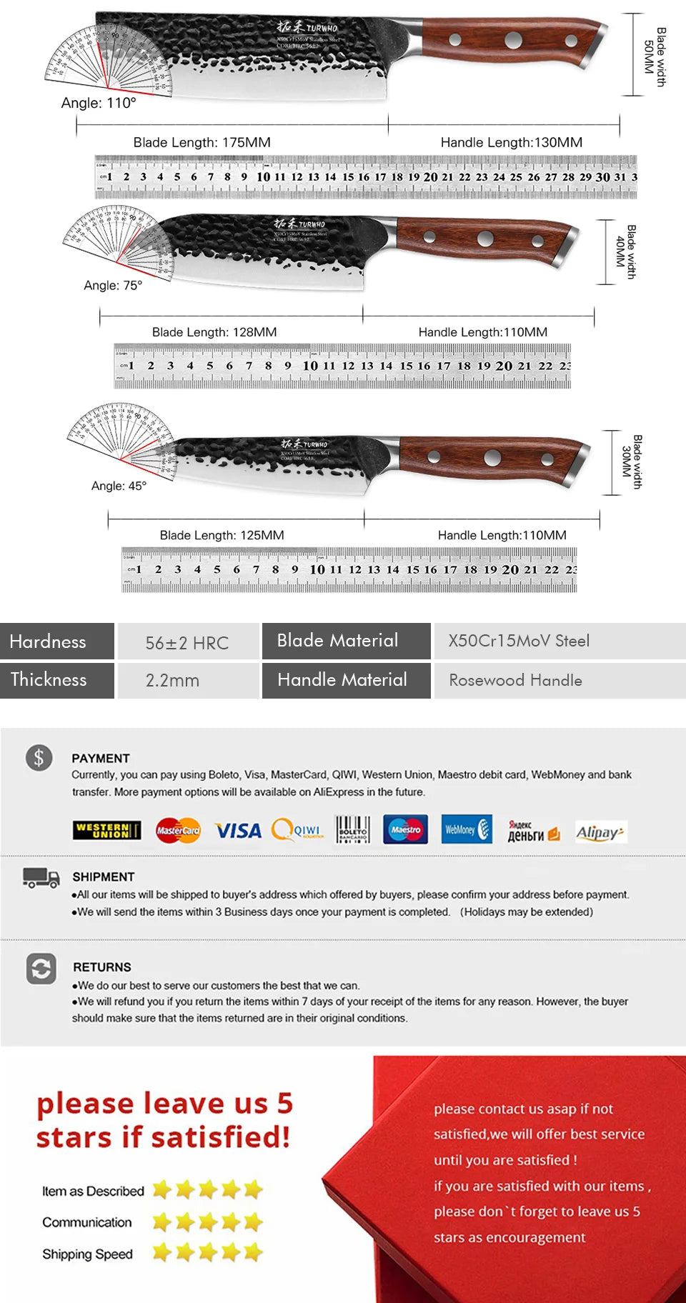 Japanese Hand Forged Stainless Steel Kitchen Knives