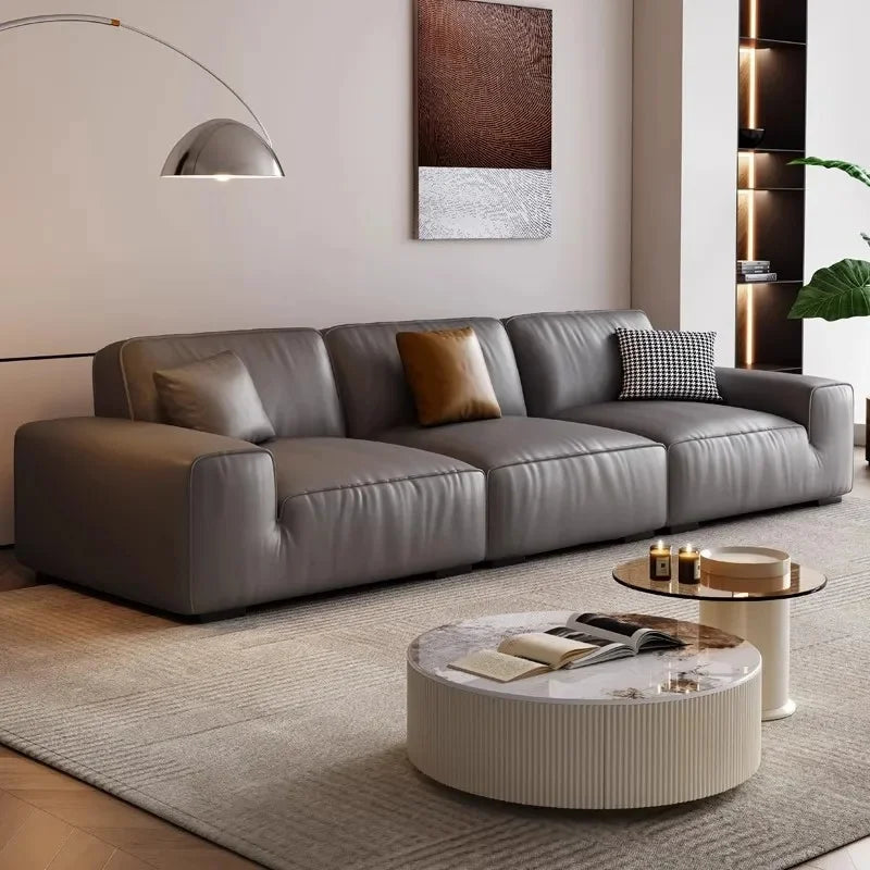 Leather Sofa, Straight Sectional for Living Room
