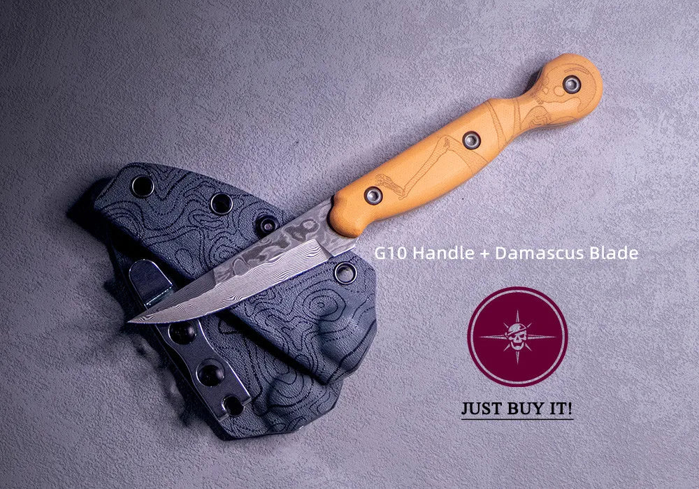 Damascus Steel, Wood Handle Fixed Blade Knife