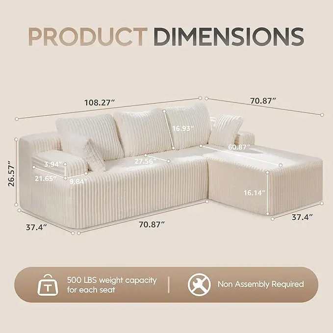 L-Shaped 3-Seat Sectional Sofa, Storage Modules