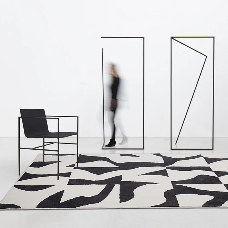 Fluffy, Soft, Plush Rugs, Black, White Lines, Washable