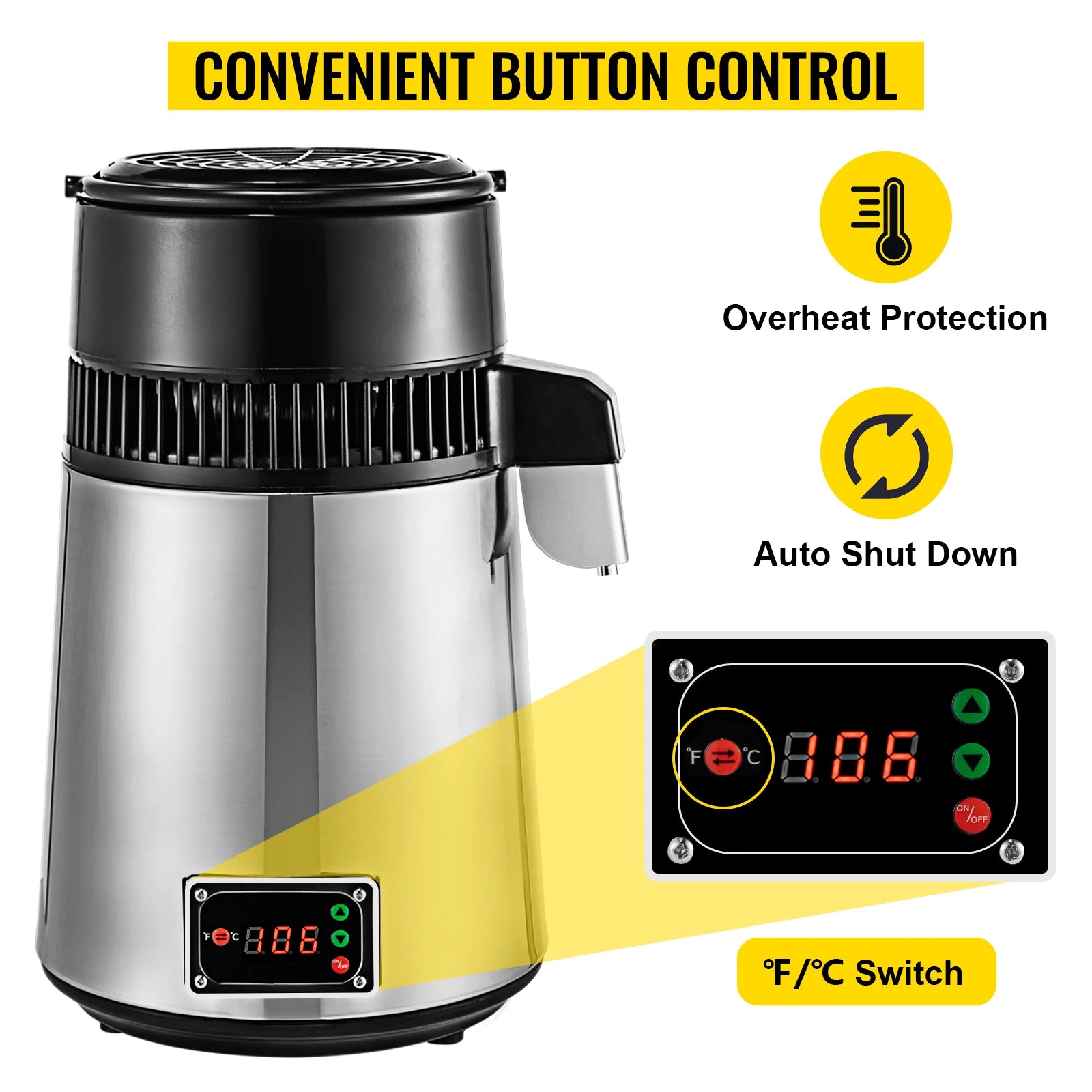 750W Adjustable Temperature Water Distiller 4L