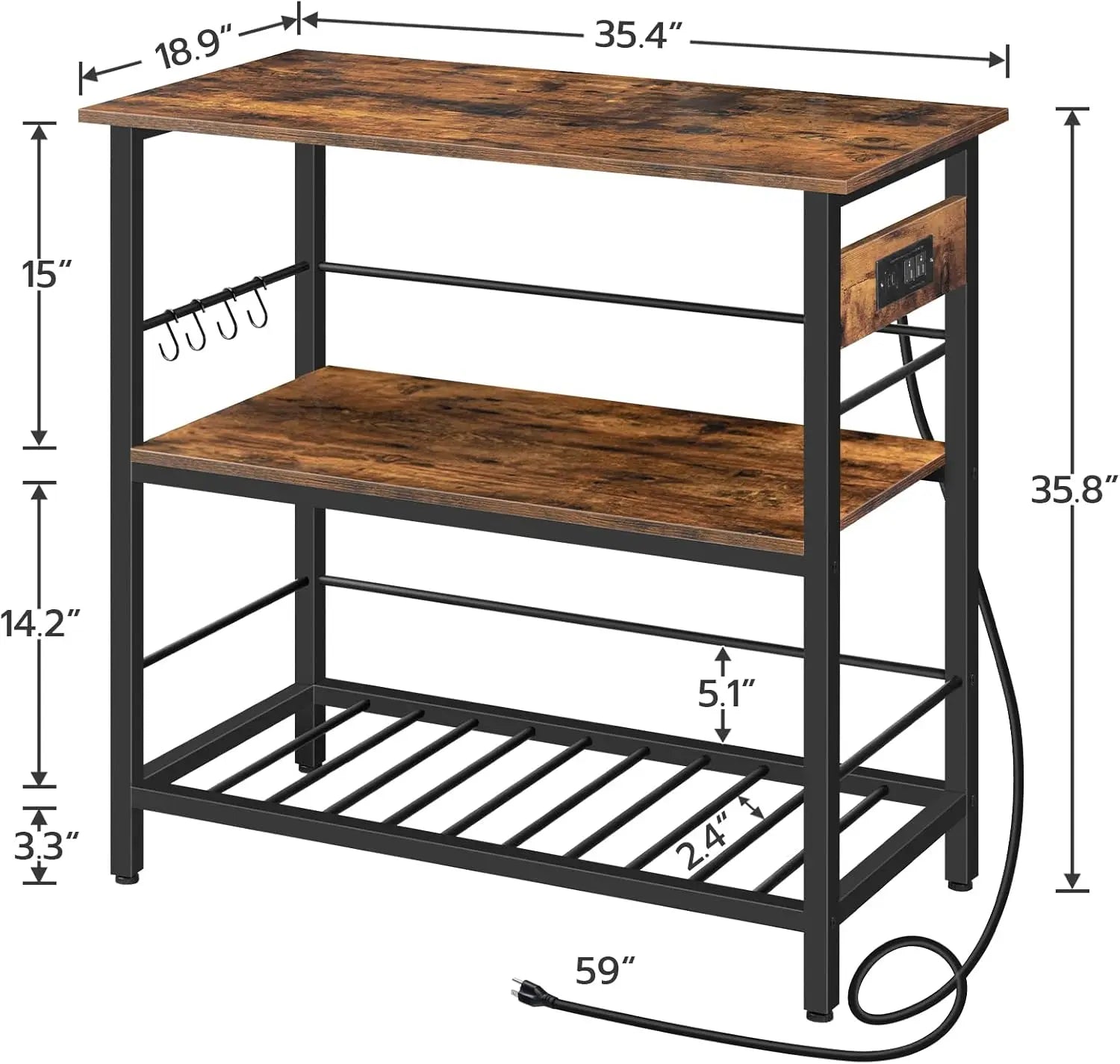 Kitchen Island Table with Power Outlet, 35.4" L