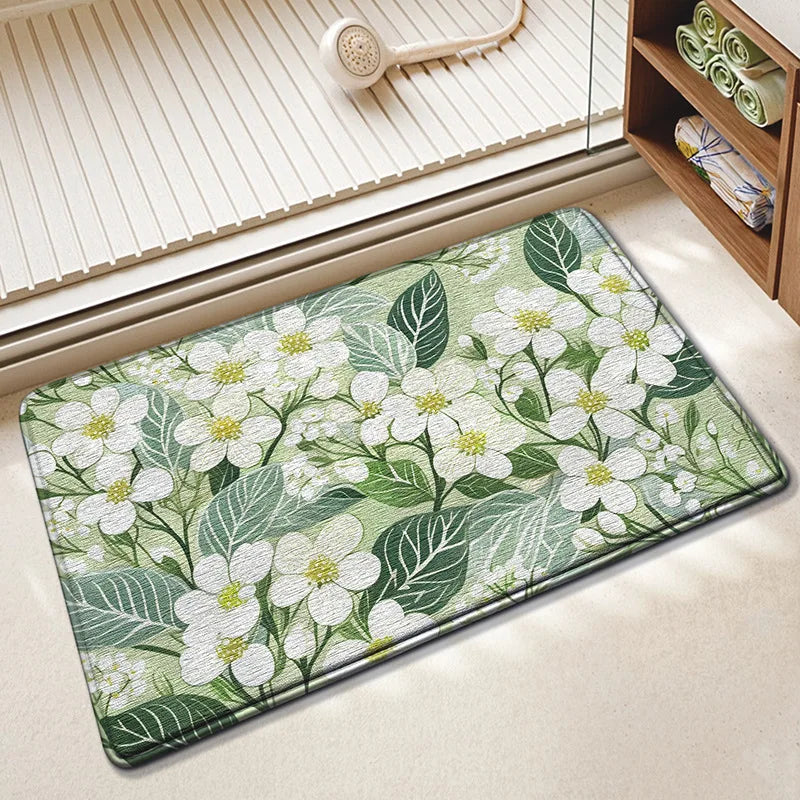 Floral Bath Mat Non-Slip Absorbent Quick Dry
