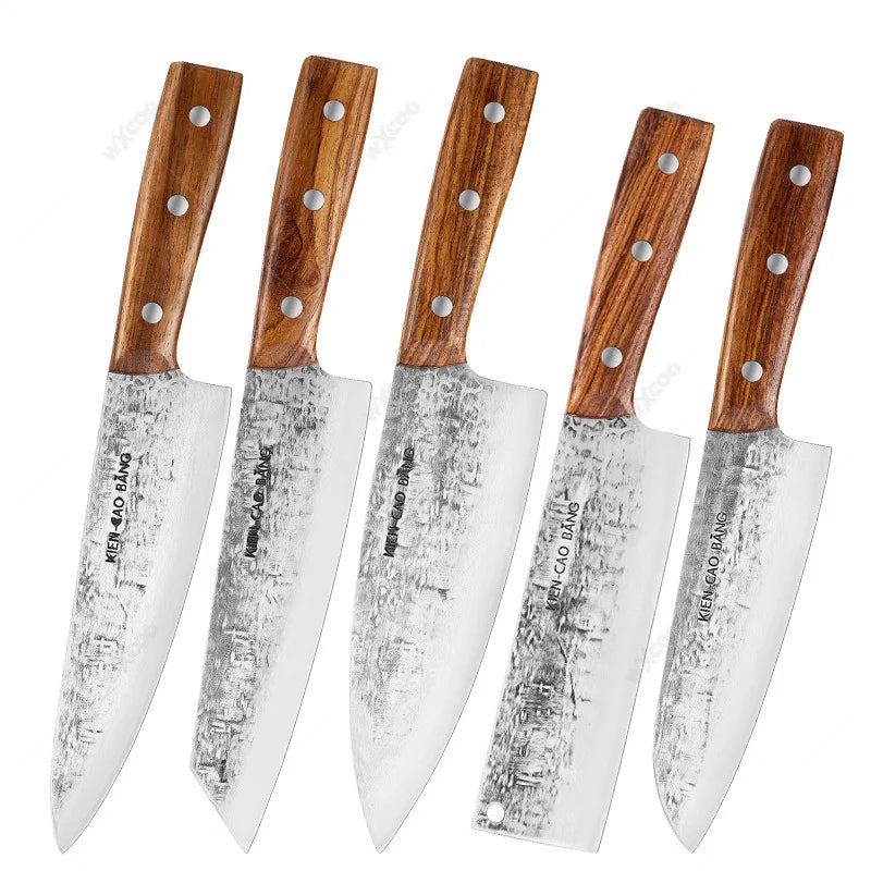 1-5pcs Japanese Kitchen Knives Set Stainless Steel Forged