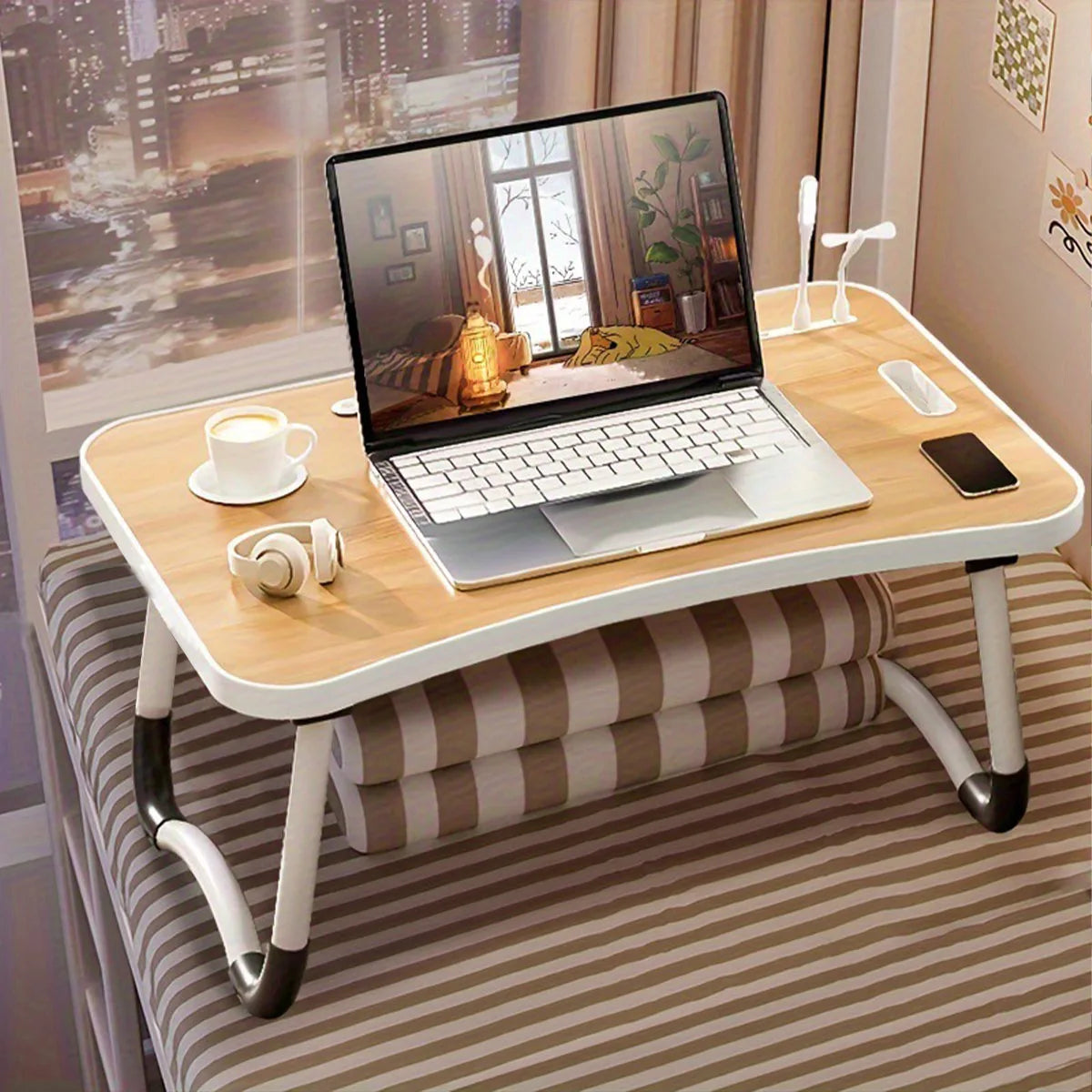 Laptop Desk, Light, Fan, Cup Holder, Tablet Slot