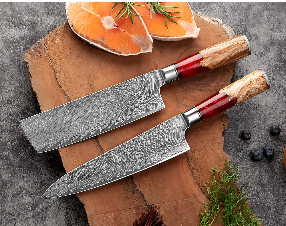1-9Piece Damascus Steel Kitchen Knives Set