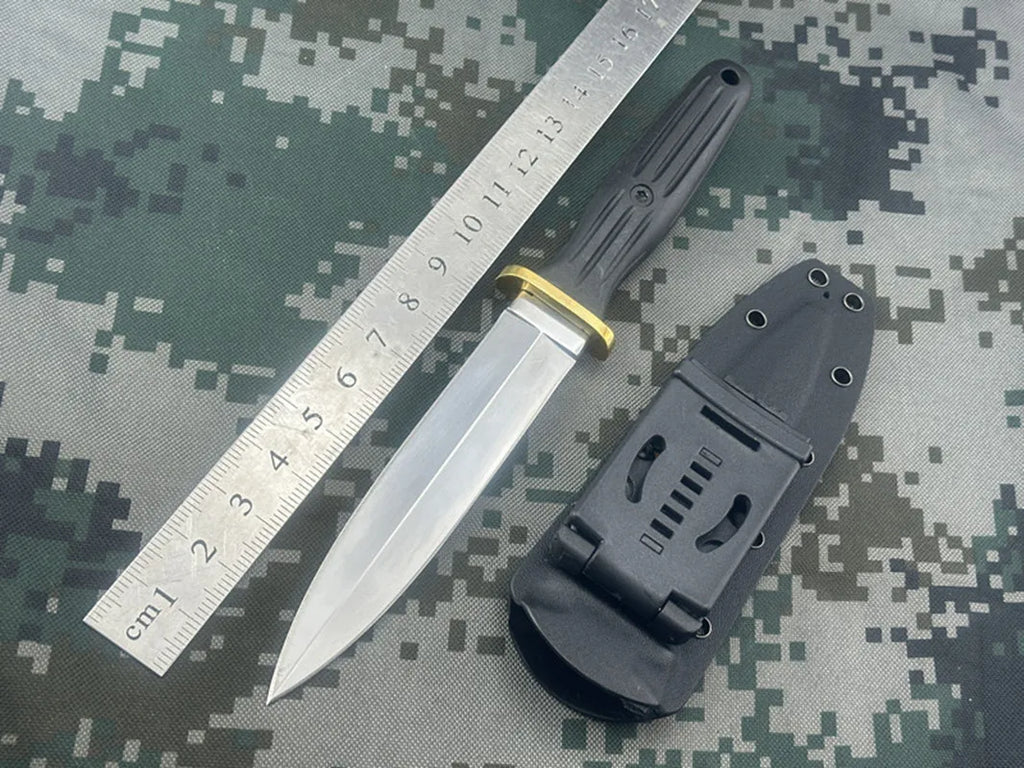 double-edged straight blade knife, sheath