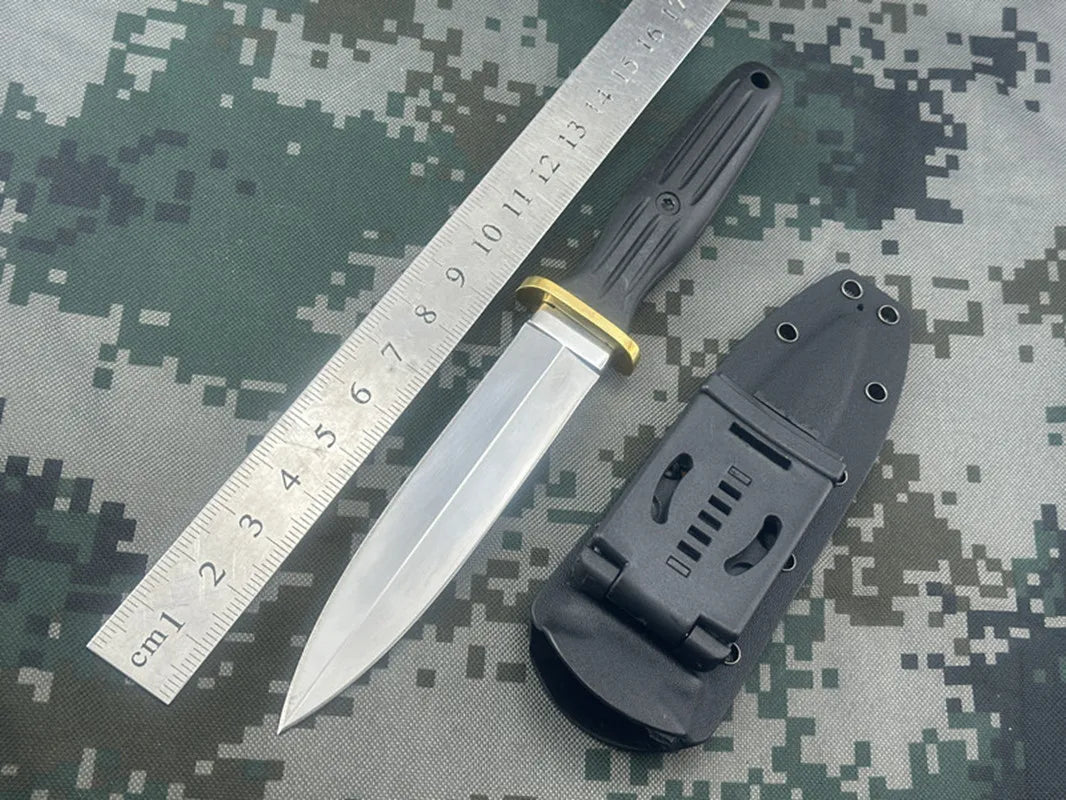 double-edged straight blade knife, sheath