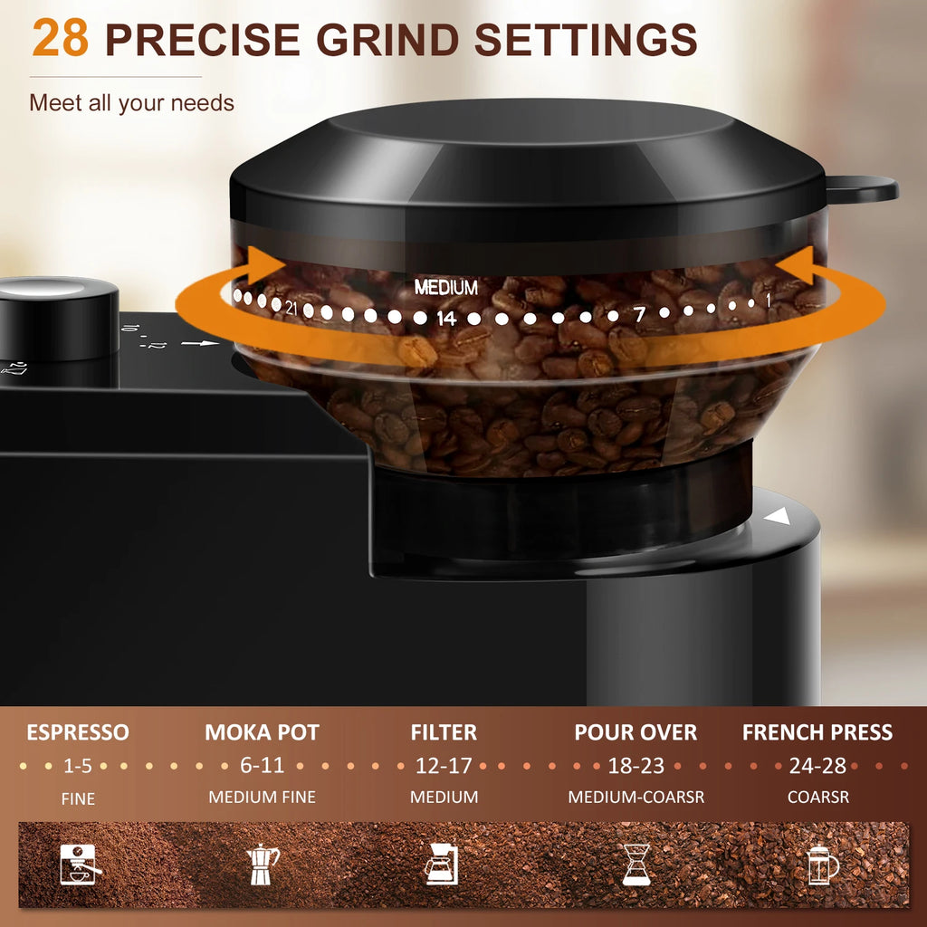 Burr Mill Coffee Grinder Electric, 28 Adjustable Gears