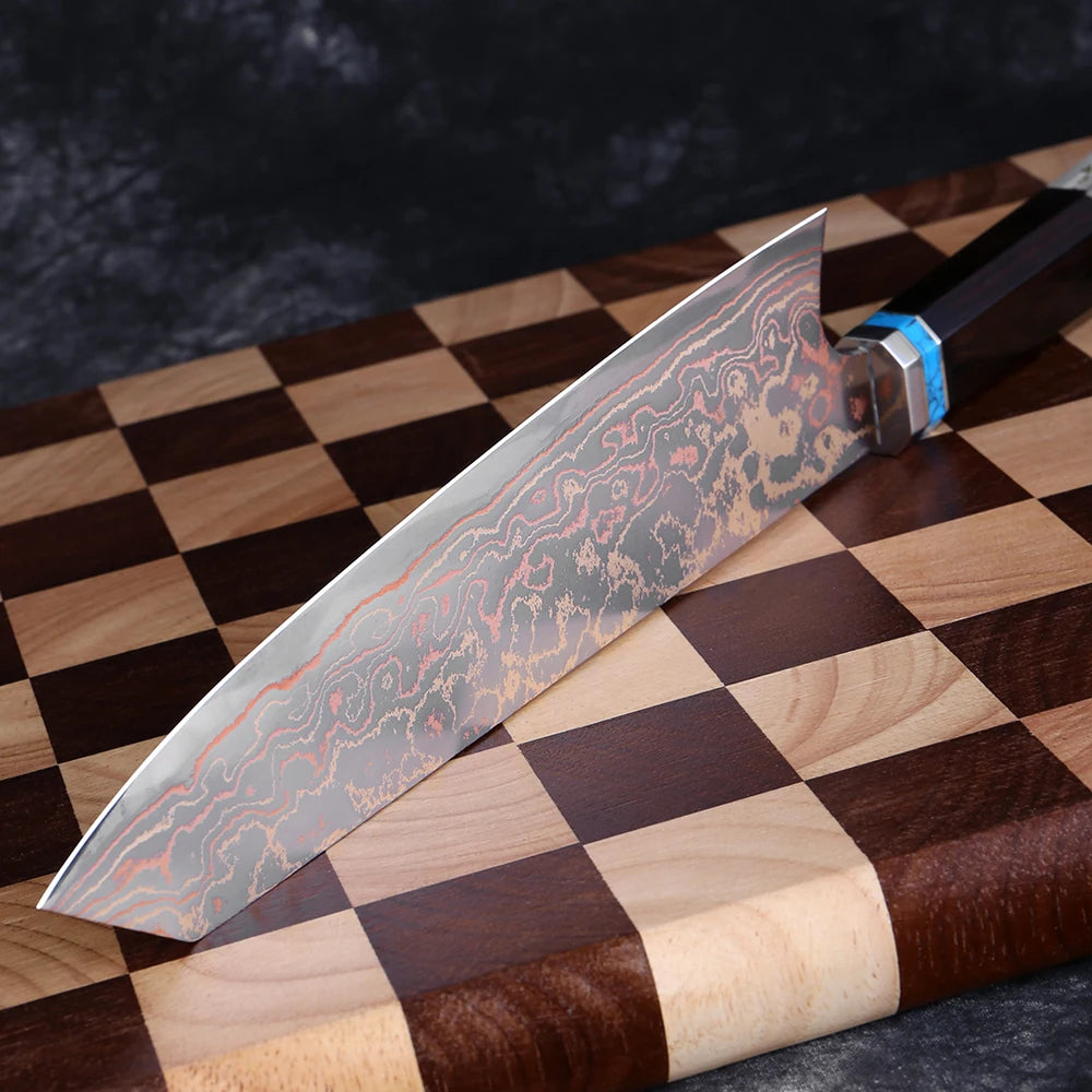 8 Inch Chef Knife 37 Layers Tricolor Copper Damascus Steel