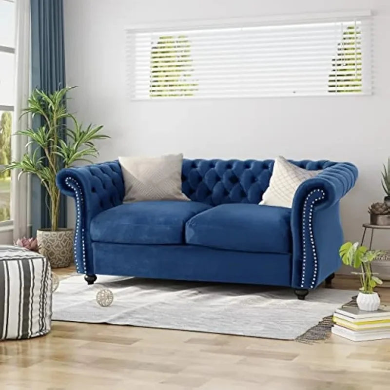 Traditional Loveseat Sofa, Navy Blue