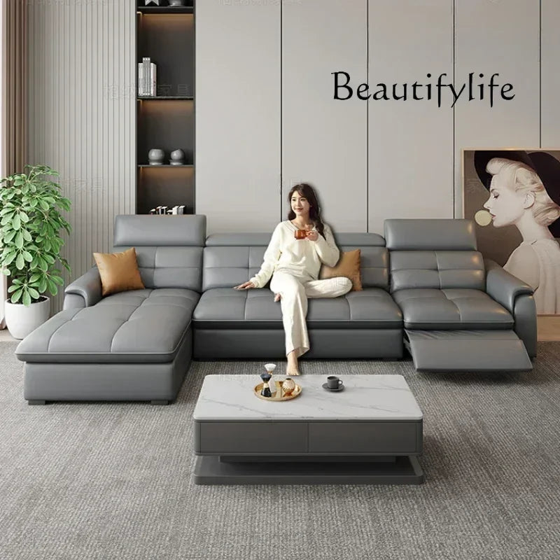 Genuine Leather Corner Sofa, Electric Reclining, Storage