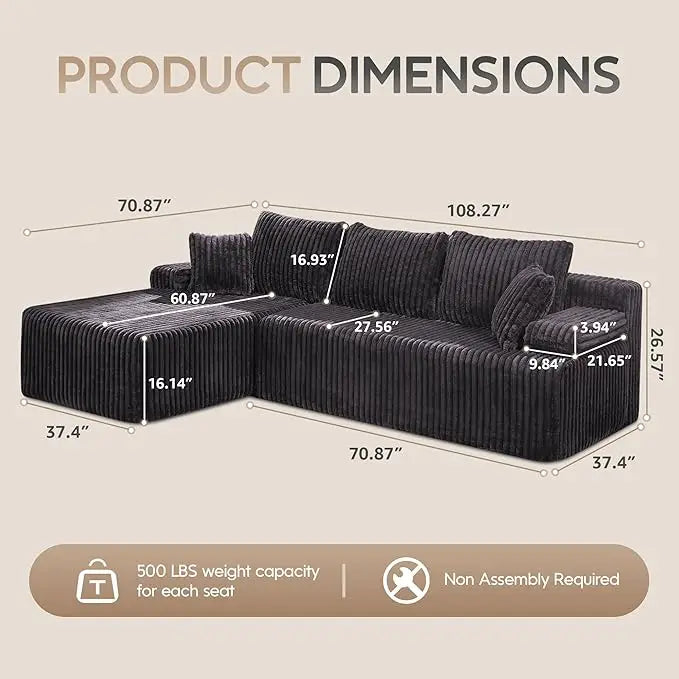L-Shaped 3-Seat Sectional Sofa, Storage Modules