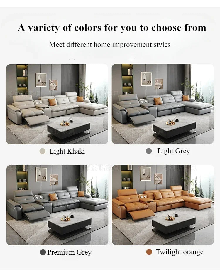 Genuine Leather Corner Sofa, Electric Reclining, Storage