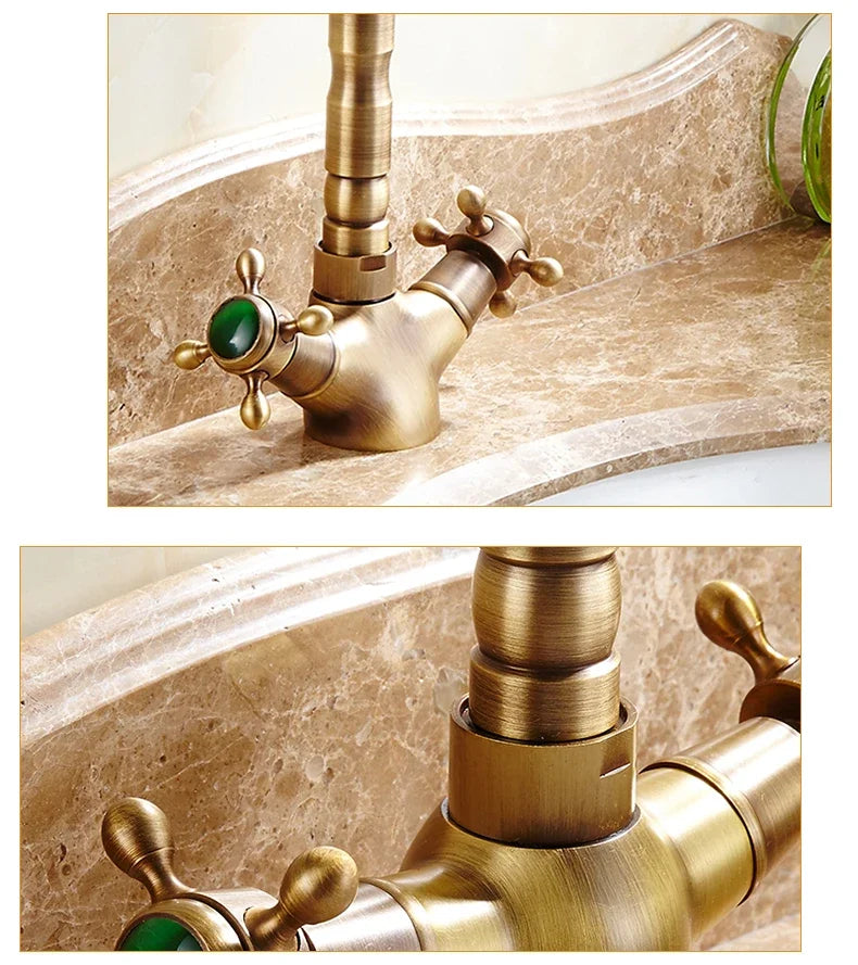 Antique Brass bathroom Dual Handle Faucet