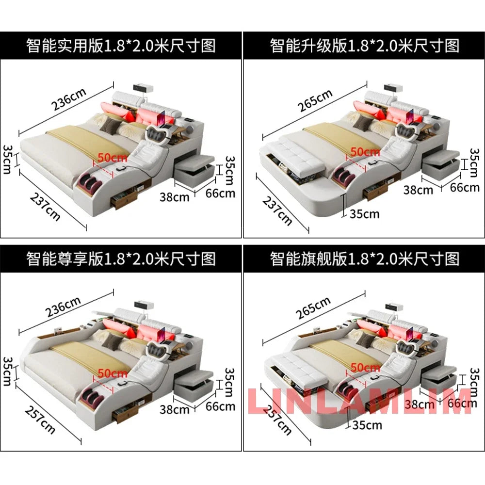 SMART BED 2 People, Ultimate Massage, Leather, Storage